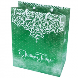 Пакет подарочный бумажный Яркий праздник Снежинка зеленый (26x32.4x12.7 см)