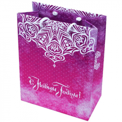 Пакет подарочный бумажный Яркий праздник Снежинка розовый (26x32.4x12.7 см)