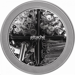 Набор канцелярский Attache Selection Silver (скрепки 28 мм, силовые кнопки, металлические кнопки, зажимы для бумаг 22 мм)