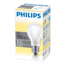 Лампа накаливания Philips, стандартная матовая, 75Вт, цоколь E27 