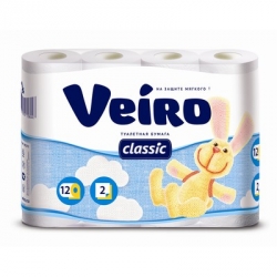 Бумага туалетная Linia Veiro Classic 2-слойная белая (12 рулонов в упаковке)