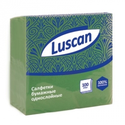 Салфетки бумажные Luscan 1-слойные (24x24 см, зеленые, 100 штук в упаковке)