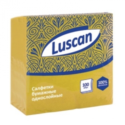 Салфетки бумажные Luscan 1-слойные (24x24 см, желтые, 100 штук в упаковке)