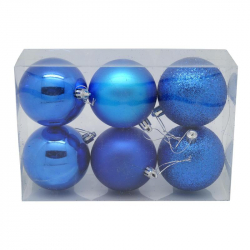 Набор новогодних шаров из пластика синие (6 штук в упаковке)