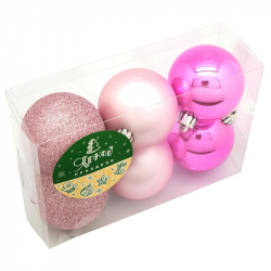 Набор новогодних шаров из пластика розовые (6 штук в упаковке)