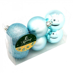 Набор новогодних шаров из пластика голубые (6 штук в упаковке)