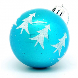 Набор новогодних пластиковых шаров голубые с декором Елочки (6 штук в упаковке)