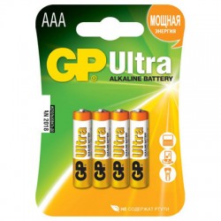 Элементы питания батарейка GP Ultra AAA/LR03/24A алкалин., бл/4 