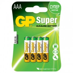 Элементы питания батарейка GP Super AAA/LR03/24A алкалин., бл/4 