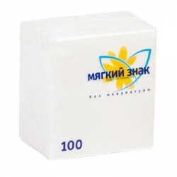  Салфетки бумажные Мягкий знак 1-слойные 24x24 см белые с тиснением (100 штук в упаковке)