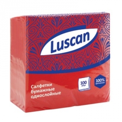  Салфетки бумажные Luscan 1-слойные (24x24 см, красные, 100 штук в упаковке)