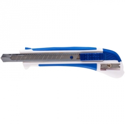 Нож канцелярский 9 мм с антискользящими вставками и точилкой для карандаша (синий)