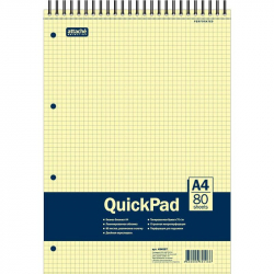 Блокнот QuickPad А4 80 листов желтый в клетку на спирали (305х205 мм)