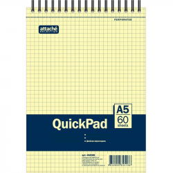 Блокнот QuickPad А5 60 листов желтый в клетку на спирали (145х307 мм)