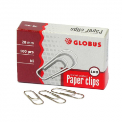 Скрепки Globus металлические никелированные 28 мм (100 штук в упаковке)