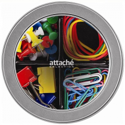 Набор канцелярский Attache Selection Mix цветной (скрепки 28 мм, силовые кнопки, банковские резинки, зажимы для бумаг 19 мм)