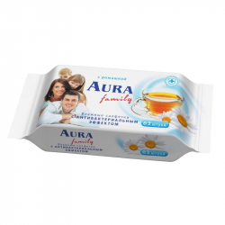 Влажные салфетки освежающие Aura для всей семьи 63 штуки в упаковке