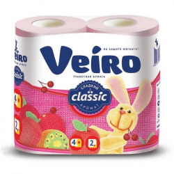 Бумага туалетная Veiro (2-слойная, розовая, 4 рулона в упаковке) 