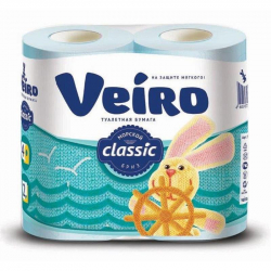 Бумага туалетная Veiro (2-слойная, голубая, 4 рулона в упаковке) 