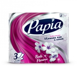 Бумага туалетная Papia Балийский цветок 3-слойная белая (4 рулона в упаковке)