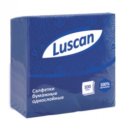  Салфетки бумажные Luscan 1-слойные (24x24 см, синие, 100 штук в упаковке)