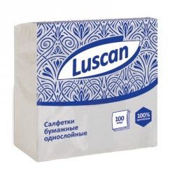  Салфетки бумажные Luscan 1-слойные (24x24 см, белые, 100 штук в упаковке)