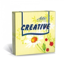 Салфетки бумажные Aster Creative Нежность (3-слойные, 33x33 см, желтые с рисунком, 20 штук в упаковке)